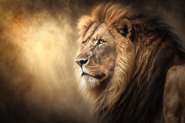 Wall Mural - finding spirit in an elegant, aging lion generative ai