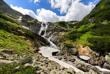 The Great Siklawa Waterfall On Roztoka Stream. The High Tatra Mountains, Carpathians. Valley Of Five Polish Ponds
