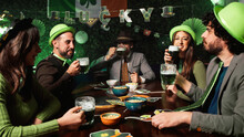 People Drink Green Beer For Saint Patrick Day Party