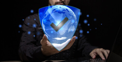 Wall Mural - cybersecurity and privacy concepts to protect data. shield icon, technology for secure storage of in