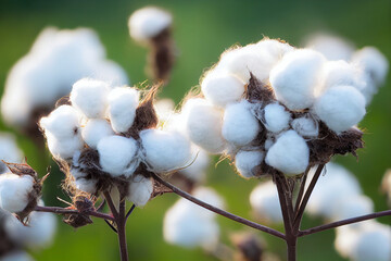 Wall Mural - cotton balls grow on a cotton farm, generative AI