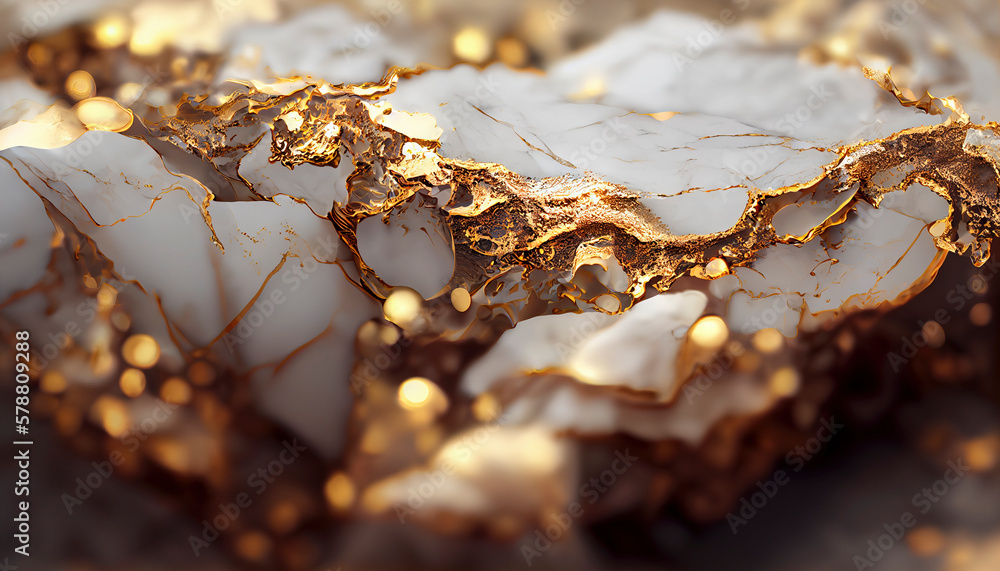 piece of white marble with fine golden threads, kintsugi, japanese art ...