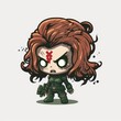 © Anna Elizabeth - cartoon superhero zombie monster character illustration isolated on white background, caricature comic style art, deformed green warriors woman soldier flat design, generative ai