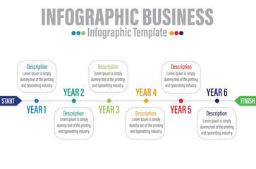 6 Steps modern Timeline diagram calendar with Yearly rectangle title , presentation vector infographic. Infographic template for business.