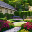 © Ai.Art.Creations - 9. A beautiful yard with well-manicured landscaping and a garden area.3, Generative AI