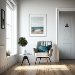 Canvas Print - Chair with lamp in living room interior, 3D render. Generative AI