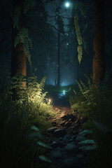 Wall Mural - night view in the forest generative ai