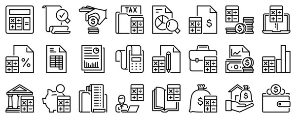 line icons about accounting. finances. line icon on transparent background with editable stroke.