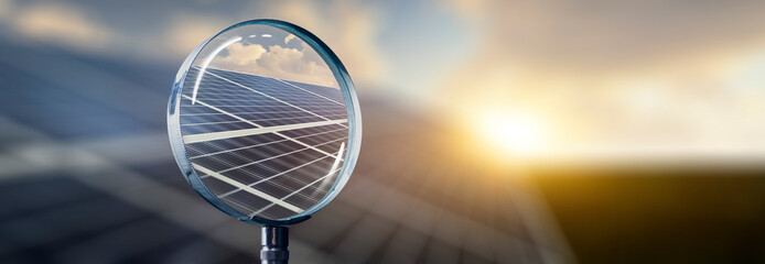 Wall Mural - solar panel at sunset focused with a magnifying glass