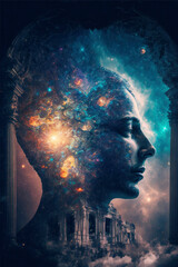 Wall Mural - Divine bio luminescent entity created with galaxy heaven ,made with Generative AI