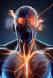Showing the physiological effects of adrenaline on the body, such as increased heart rate, dilated pupils, and heightened senses, Generative AI technology	
.