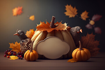 Happy Thanksgiving on dark background. Illustration AI Generative