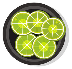 Sticker - Green lime slices on plate. Food cooking ingridient