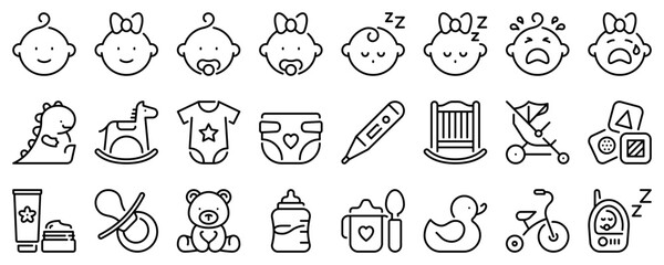 line icons about baby. line icon on transparent background with editable stroke.
