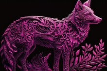 Illustration Of A Wolf, Abstract In Purple Colors, From Plants Patterns