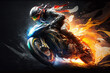 Motorcycle or bike rider speed concept. Motorbike with fire freedom concept. Sport motion race idea. Ai generated