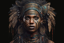 African Young Woman, Headdress And Big Earrings