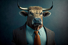 Bull Posing In Business Suit Generative Ai