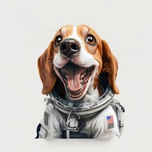 Beagle Dog In Astronaut Suit, White Background. Generative AI