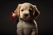 Cute puppy gives a rose, concept of Adorable and Affectionate, created with Generative AI technology