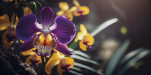 Purple And Yellow Orchid In Rainforest, Generative AI
