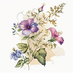 Poster - watercolor wildflowers petunia on white background