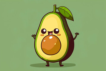 illustration of a funny avocado in a green background. Generative AI