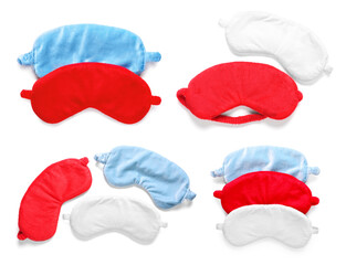 Wall Mural - Set of soft sleep masks on white background, top view