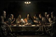 Dramatic Portrayal Of Jesus And Disciples At The Last Supper. Generative AI