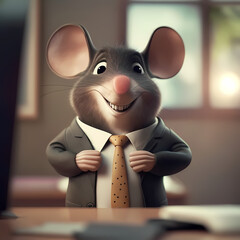 Wall Mural - Rat Dressed A Business Suit at Office. Generative AI