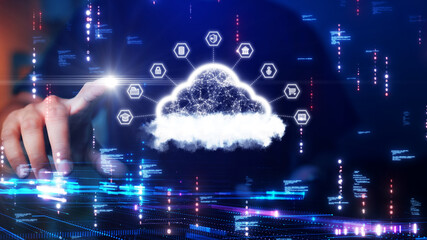 Cloud and edge computing technology concept with cybersecurity data protection system. People choose cloud computing services to upload and store document files of various sizes as needed.