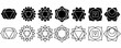 outline silhouette seven chakra symbols set isolated on white background.muladhara,svadhishthana,manipura,anahata,vishuddha,ajna,sahasrara
