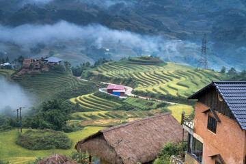 Wall Mural - Sunset on the mountain in Sapa Town, Vietnam. Sa Pa is a town in the Hoang Lien Son Mountains of northwestern Vietnam.