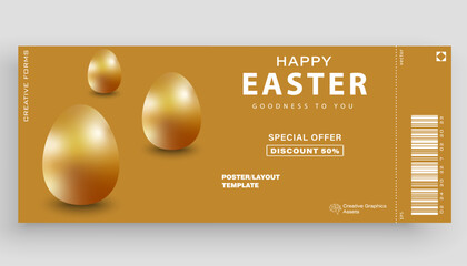 Wall Mural - Easter ticket. Easter background with realistic eggs. Vector illustration for poster, greeting cards, booklets, promotional materials, website
