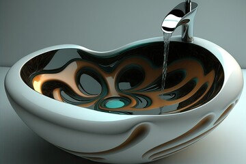 Canvas Print - A slick, contemporary bathroom sink. Generative AI