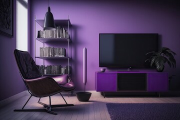 Canvas Print - area with a lot of violet it's so peri. a blank canvas, tv stand, chair, and tv. interior design tha