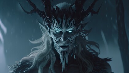 wendigo witch with a powerful aura of ice digital art illustration, Generative AI