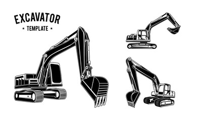 Wall Mural - Excavator logo template in Black and white color vector illustration