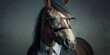 Portrait of a horse wearing glasses dressed in a formal business suit, generative ai