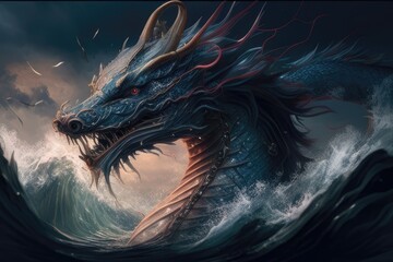 Wall Mural - The myth of the Ryojin Hoshi a dragon god who lives in the sea and controls the tides. AI generation.