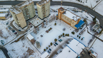 Wall Mural - Multi-storey houses in the winter of Novokuznetsk from a bird's eye view
