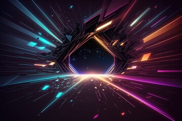 Wall Mural - awesome wallpaper, abstract future scene with brilliant neon lines leading to a gravity grab hole an