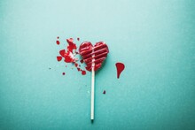Broken Heart Lollipop Into Pieces, Concept Of Breakup, Heartbreak And Rejection
