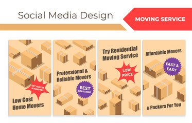 Wall Mural - Social media web page set with moving service offer