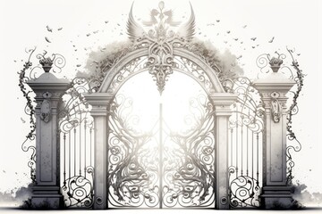 Wall Mural - Magnificent image of the heavenly gate against a white background. Generative AI