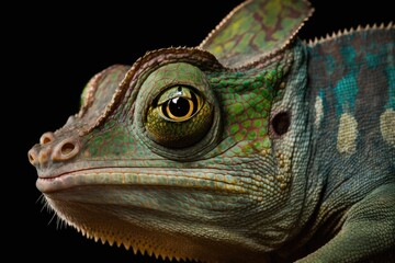 Canvas Print - Muzzle of a Yemeni chameleon, photographed in isolation. Generative AI