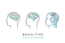 様々な脳のタイプ・情報処理技術のイメージアイコンセット素材