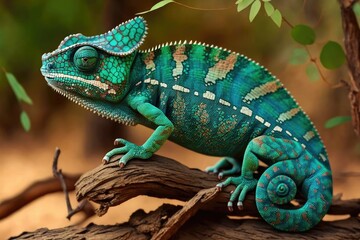 Sticker - Large indigenous chameleon species from Madagascar called the huge chameleon or Oustalet's chameleon (Furcifer oustaleti). Typical of the animals of Madagascar. Generative AI