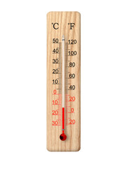 Wall Mural - Wooden celsius and fahrenheit scale thermometer isolated on transparent background. Ambient temperature minus 13 degrees