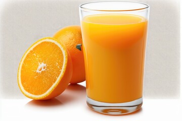 Poster - Isolated on a white background is a glass of fresh orange juice made from whole oranges. Generative AI